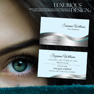 Smart Teal Wavy Silver Decor Classy and Stylish Business Card