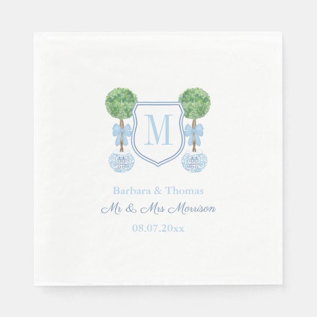 Smart Topiary Couples Wedding Crest Monogram Napkin (Front)