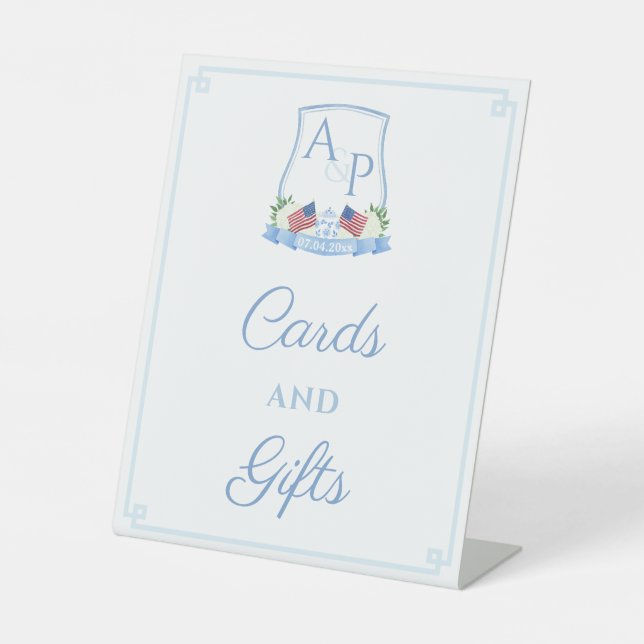 Smart USA Flag Wedding Crest Cards And Gifts Party Pedestal Sign (Front)