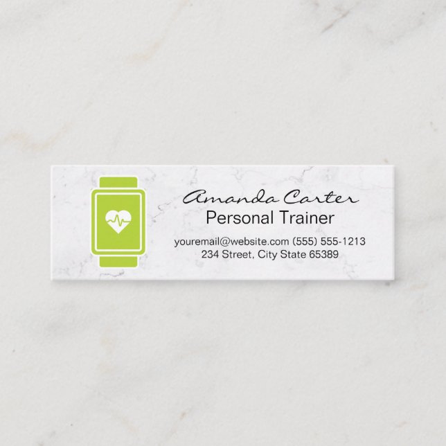Smart Watch Hear Rate Monitor | White Marble Mini Business Card (Front)