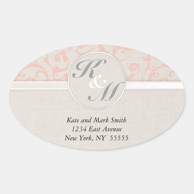 SmartElegance Coral Initials & Address Stickers (Front)