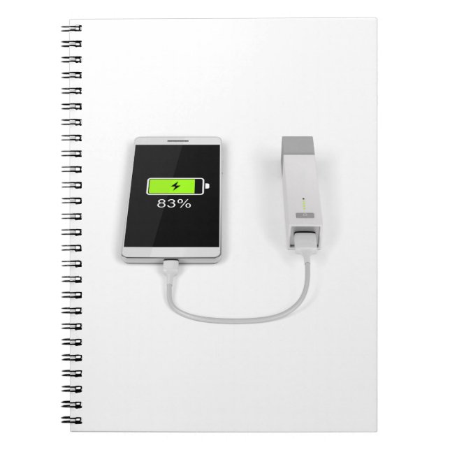 Smartphone charging with power bank notebook (Front)