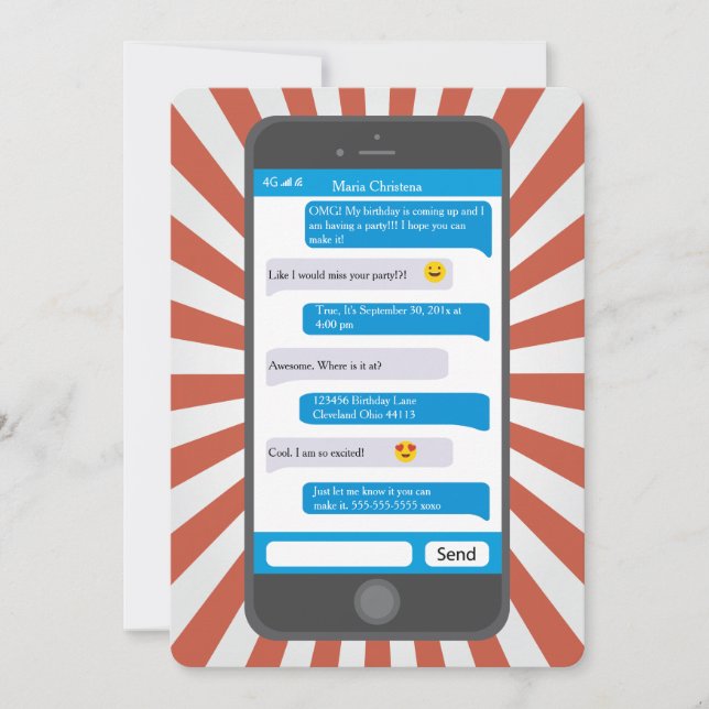 Smartphone Emoji Teen Texting Birthday Invitation (Front)