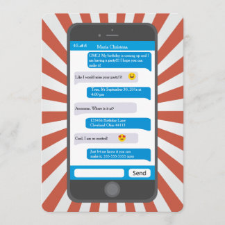 Smartphone Emoji Teen Texting Birthday Invitation