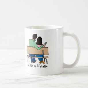 Smartphone loving couple- personalised cartoon mug