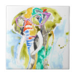 Smarty-Pants Elephant Tile<br><div class="desc">This watercolor print features a colourful elephant in eyeglasses | By Jennifer Goldberger. Image ID: 122135GG</div>