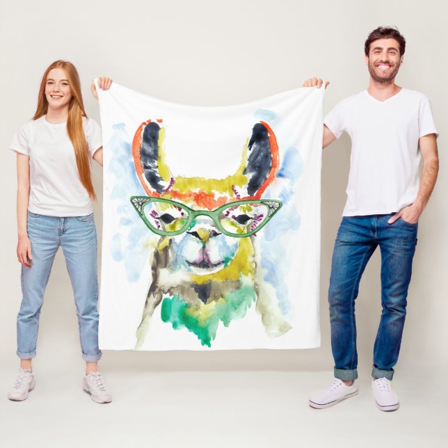 Smarty-Pants Llama Fleece Blanket (In Situ)
