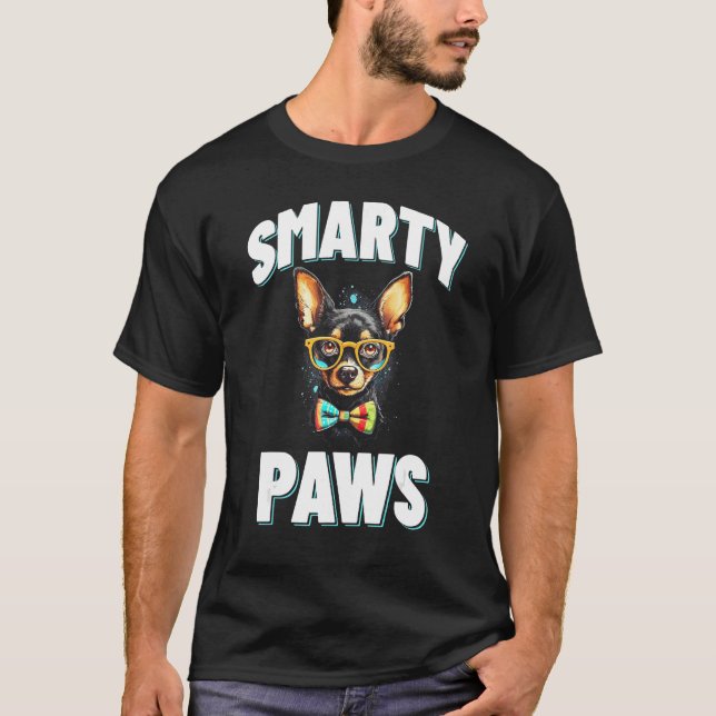 Smarty Paws   Chihuahua Dog Wearing Glasses T-Shirt (Front)