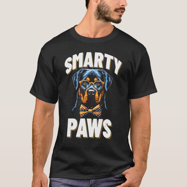 Smarty Paws   Rottweiler Dog Wearing Glasses T-Shirt (Front)