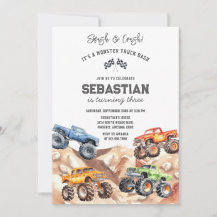 Smash & Crash It's Monster Truck Bash Boy Birthday Invitation