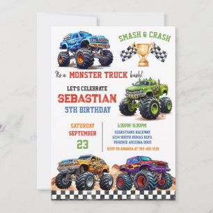 Smash & Crash It's Monster Truck Bash Boy Birthday Invitation