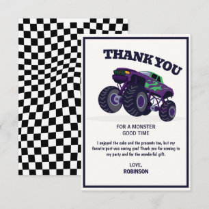 Smash Crash- Modern Purple Monster Truck Birthday  Thank You Card