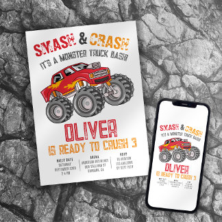 Smash & Crash Monster Truck Bash Birthday Invitation