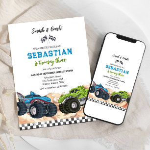 Smash & Crash Monster Truck Kids Birthday Invitation