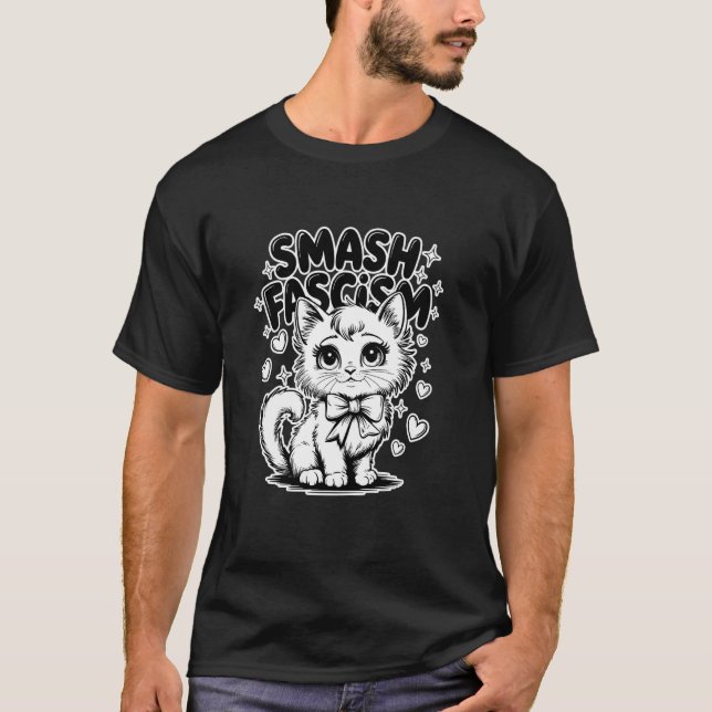 Smash Fascism Anti-Fascism Cat Leftist Resistance  T-Shirt (Front)