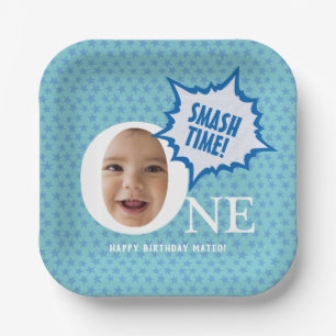 SMASH! Fun Baby boy Photo Collage Personalised Paper Plate