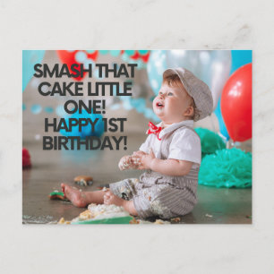 Smash That Cake Little One Happy First Birthday Postcard