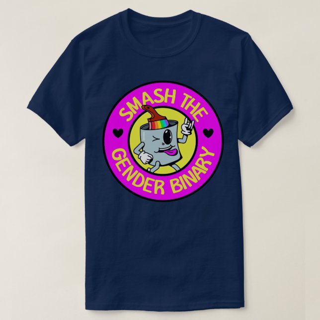 Smash The Gender Binary Cute Rainbow toon T-Shirt (Design Front)