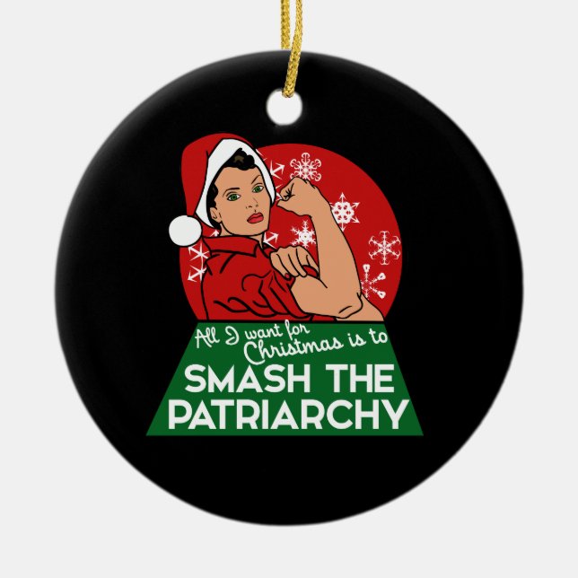 Smash the patriarchy Christmas Ceramic Tree Decoration (Front)