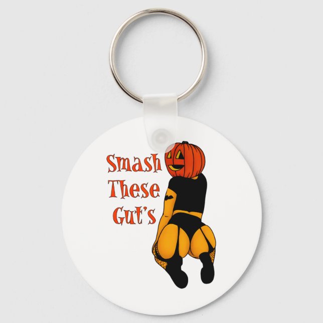 Smash These Gut's Funny Pumpkin Halloween Joke  Key Ring (Front)