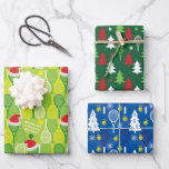 🎄Smashing Christmas🎾tennis pattern  Wrapping Paper Sheet<br><div class="desc">Green,  yellow and white 🎄Christmas 🎾tennis wrapping paper sheets. Cute tennis rackets with Santa's hat and Smashing Christmas wish on fresh green background.</div>