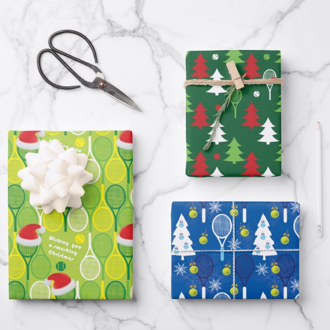 🎄Smashing Christmas🎾tennis pattern  Wrapping Paper Sheet (Front)