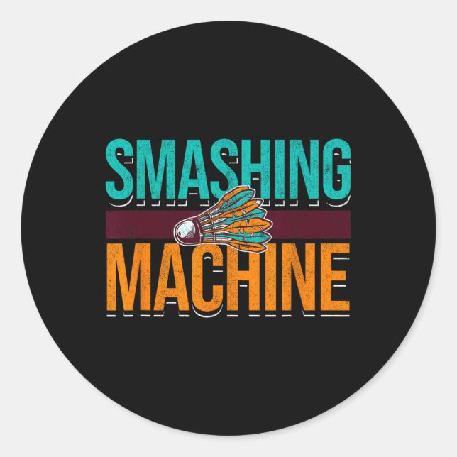 Smashing Machine Shuttle Retro Birdie Badminton  Classic Round Sticker (Front)