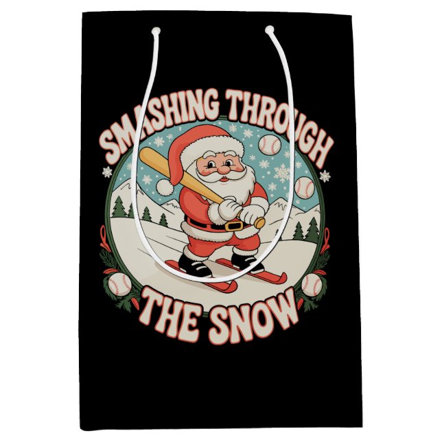 Smashing Through The Snow Baseball Santa Christmas Medium Gift Bag (Front)