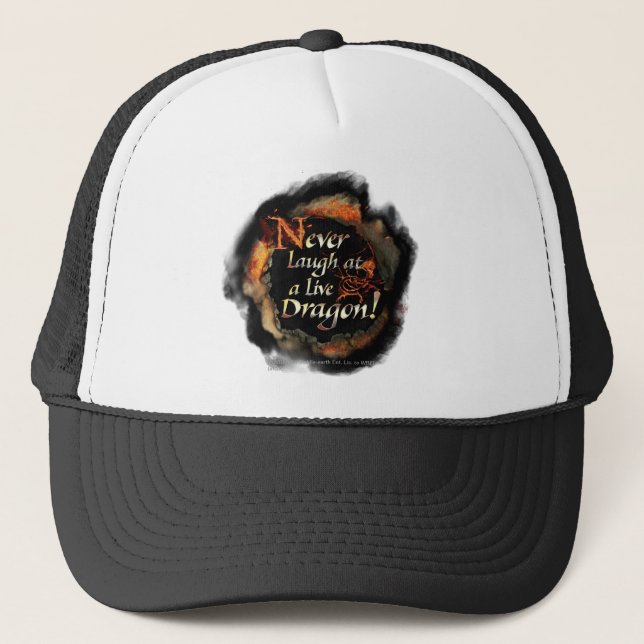 SMAUG™ - Never Laugh Logo Graphic Trucker Hat (Front)