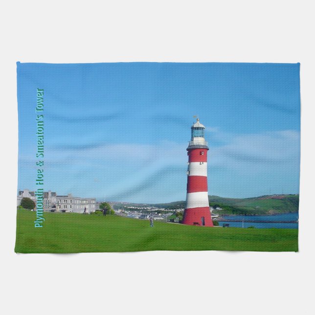 Smeatons Tower, The Hoe, Plymouth Tea Towel (Horizontal)