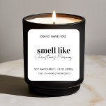 Smell Like Christmas Morning Funny Holiday Candle  Square Sticker<br><div class="desc">Bring holiday cheer to your candle collection with this “Smell Like Christmas Morning” candle label. Designed with a clean, modern aesthetic, this festive sticker makes the perfect finishing touch for DIY candle makers, small businesses, or personalised gifts. Ideal for labelling soy wax candles, it captures the warmth and magic of...</div>