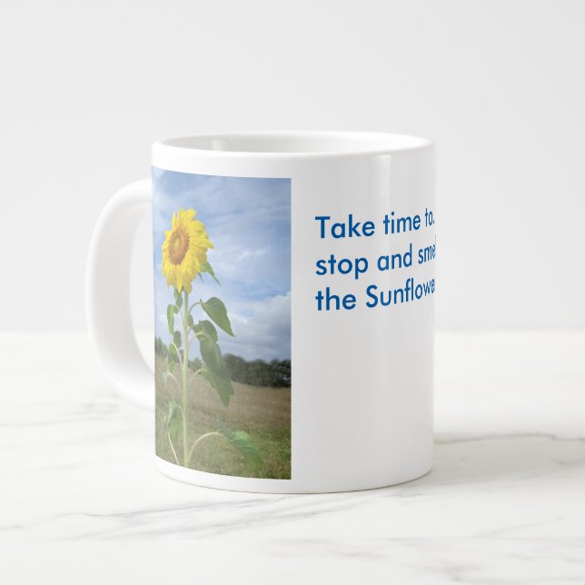 Smell Sunflowers flowers Spiegeland Large Coffee Mug (Front Left)