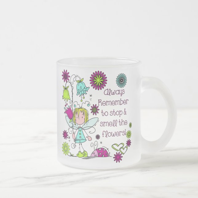 Smell the Flowers Frosted Glass Coffee Mug (Right)
