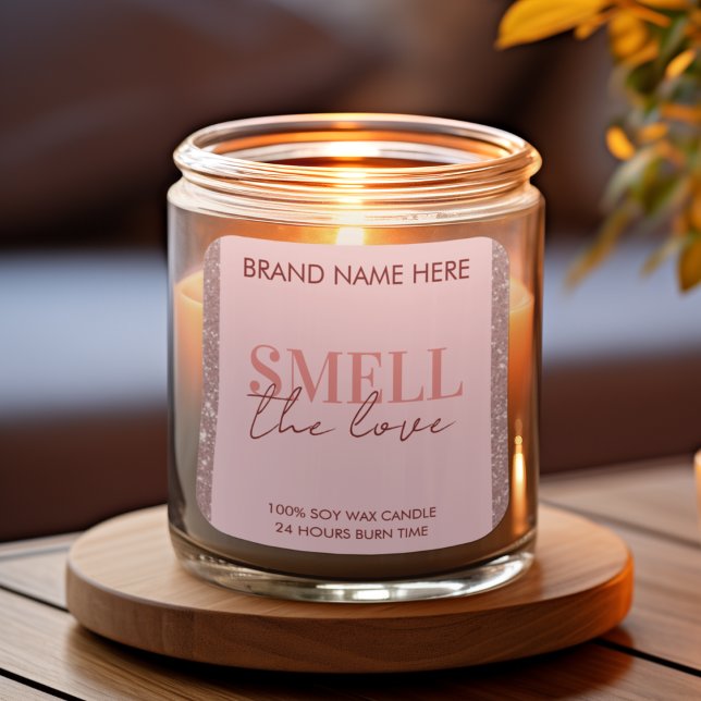 Smell The Love Custom Pink Glitter Candle Label (Creator Uploaded)