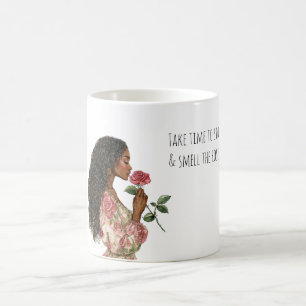 Smell the Roses Black Girl Coffee Mug