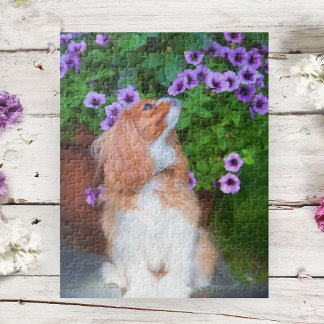 Smelling Petunias Cavalier King Charles Spaniel Jigsaw Puzzle