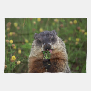 Smelling Spring Groundhog Tea Towel