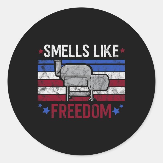 Smells Like Freedom American Smoker Patriotic Bbq  Classic Round Sticker (Front)
