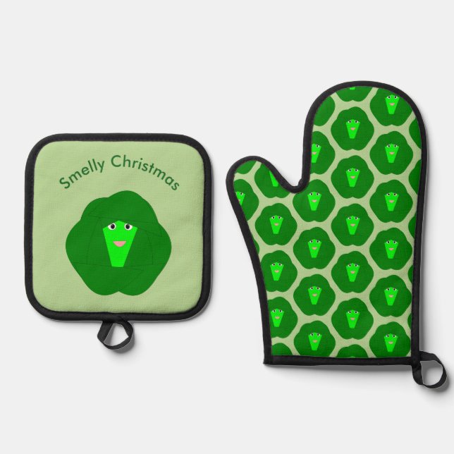 Smelly Christmas Brussels Sprout Custom Oven Mitt & Pot Holder Set (Front)
