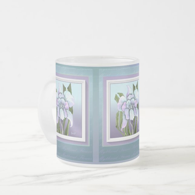 Smeraldo flower frosted glass coffee mug (Front Left)
