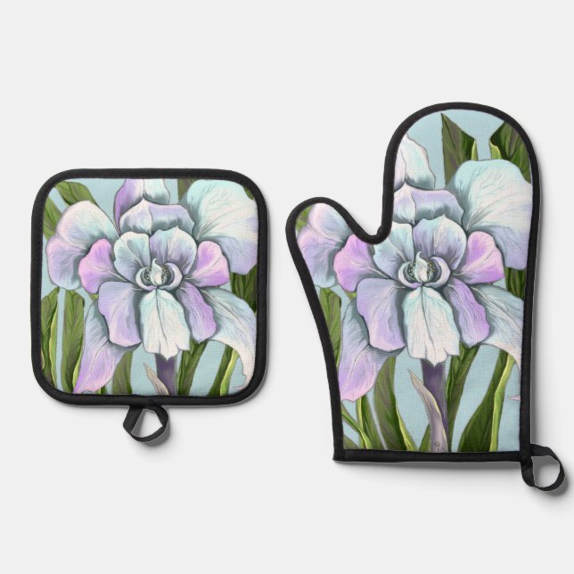 Smeraldo flower oven mitt & pot holder set (Front)