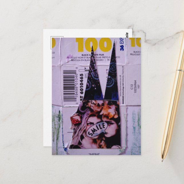 Smile 100 Mixed Media Collage Postcard (Front/Back In Situ)