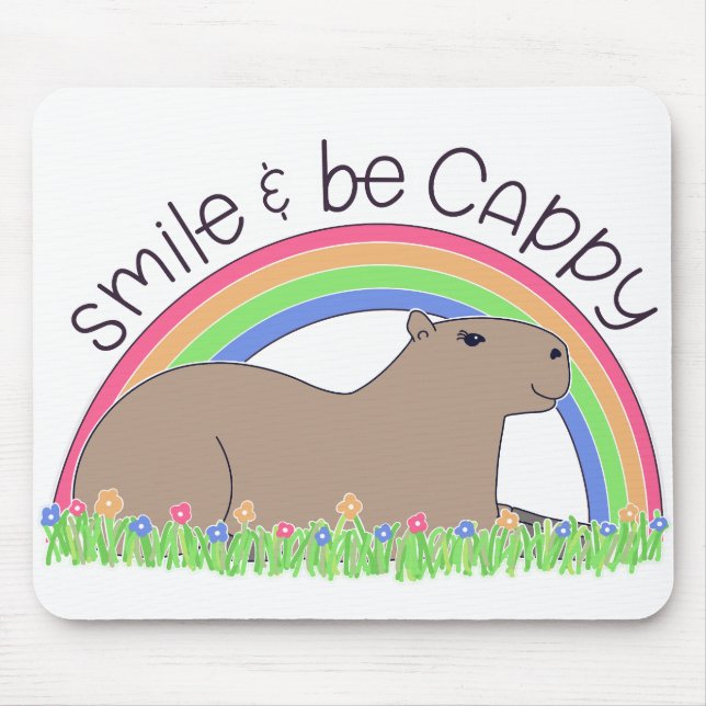 Smile and Be Cappy cute happy capybara Mouse Mat (Front)