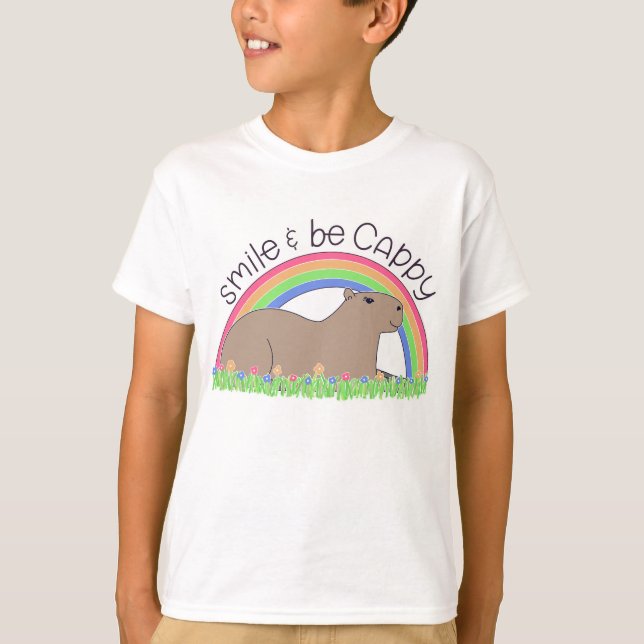 Smile and Be Cappy cute happy capybara T-Shirt (Front)