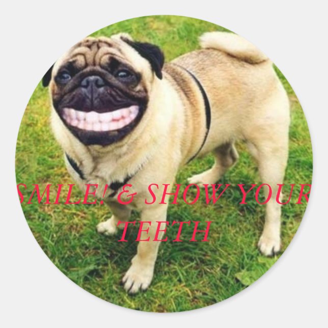 smile and show your teeth funny sticker with dog (Front)