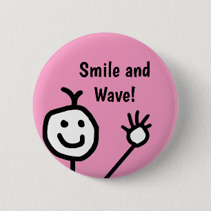 Smile and Wave Pink Happy 6 Cm Round Badge