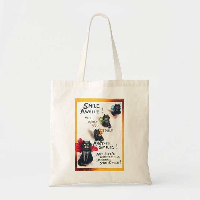 Smile Awhile, Black Cat, Louis Wain Tote Bag (Front)
