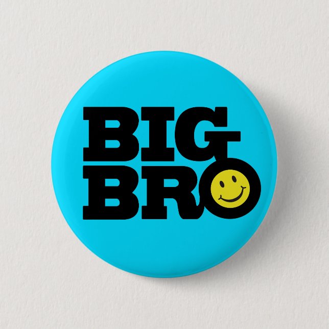Smile Big Bro button badge in blue black & yellow (Front)