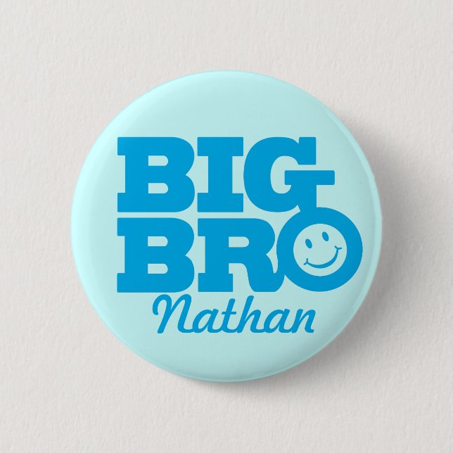 Smile Big Bro named button badge in blue (Front)