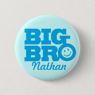 Smile Big Bro named button badge in blue